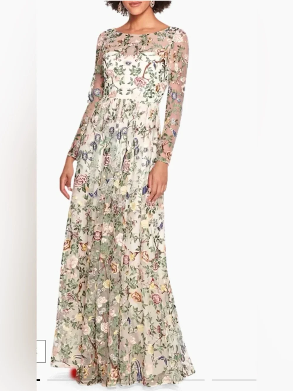 Marchesa Floral Embroidered Long Sleeve Maxi Dress botanical size 4 bride - Picture 1 of 13